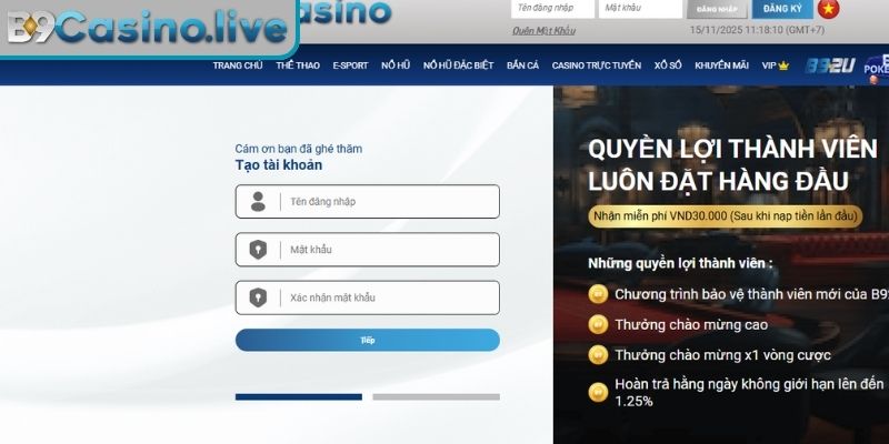 Các bước đăng ký B9CASINO
